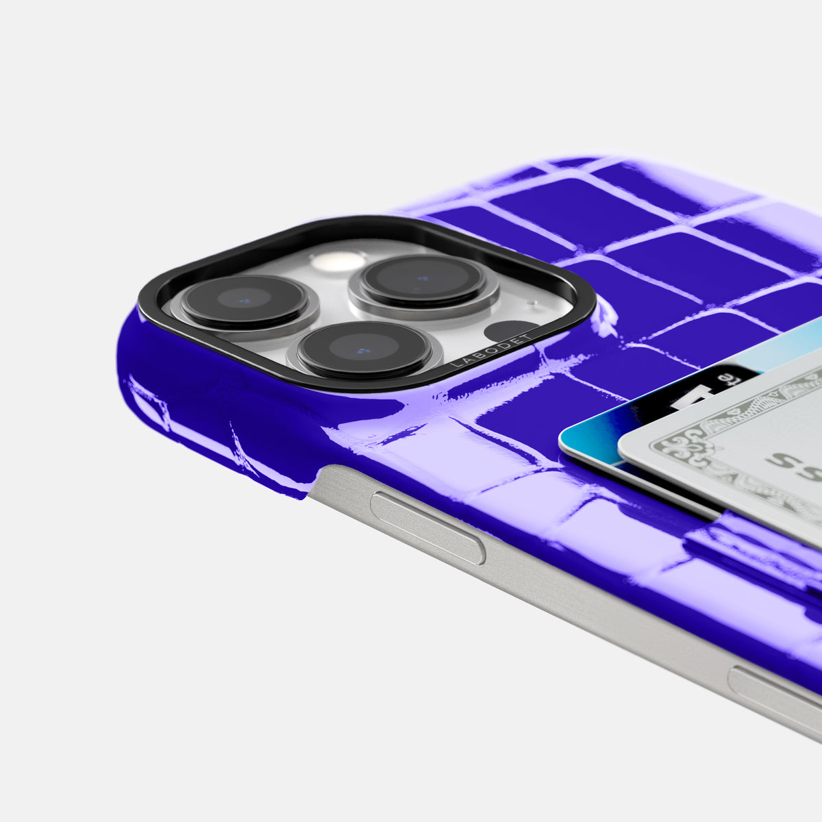 Royal Blue iPhone 16 Pro Double Card Case Shiny Alligator with Black Metal -5 | Royal-Blue-Black