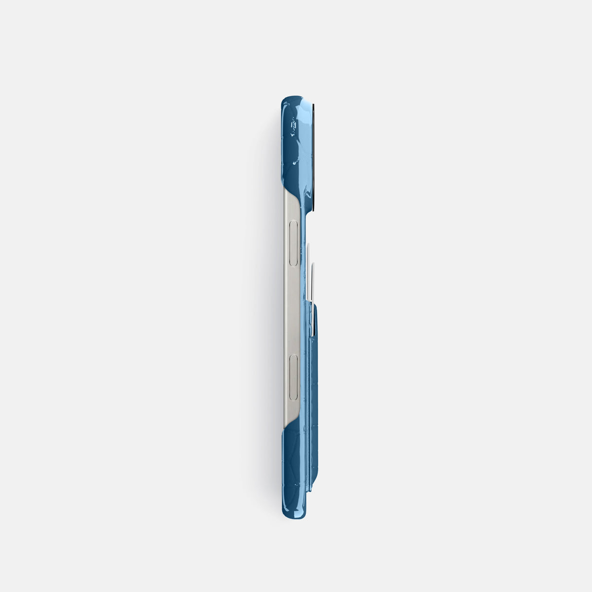 turqoise-blue iPhone 16 Pro Double Card Case Shiny Alligator with Black Metal -3 | turqoise-blue-Black