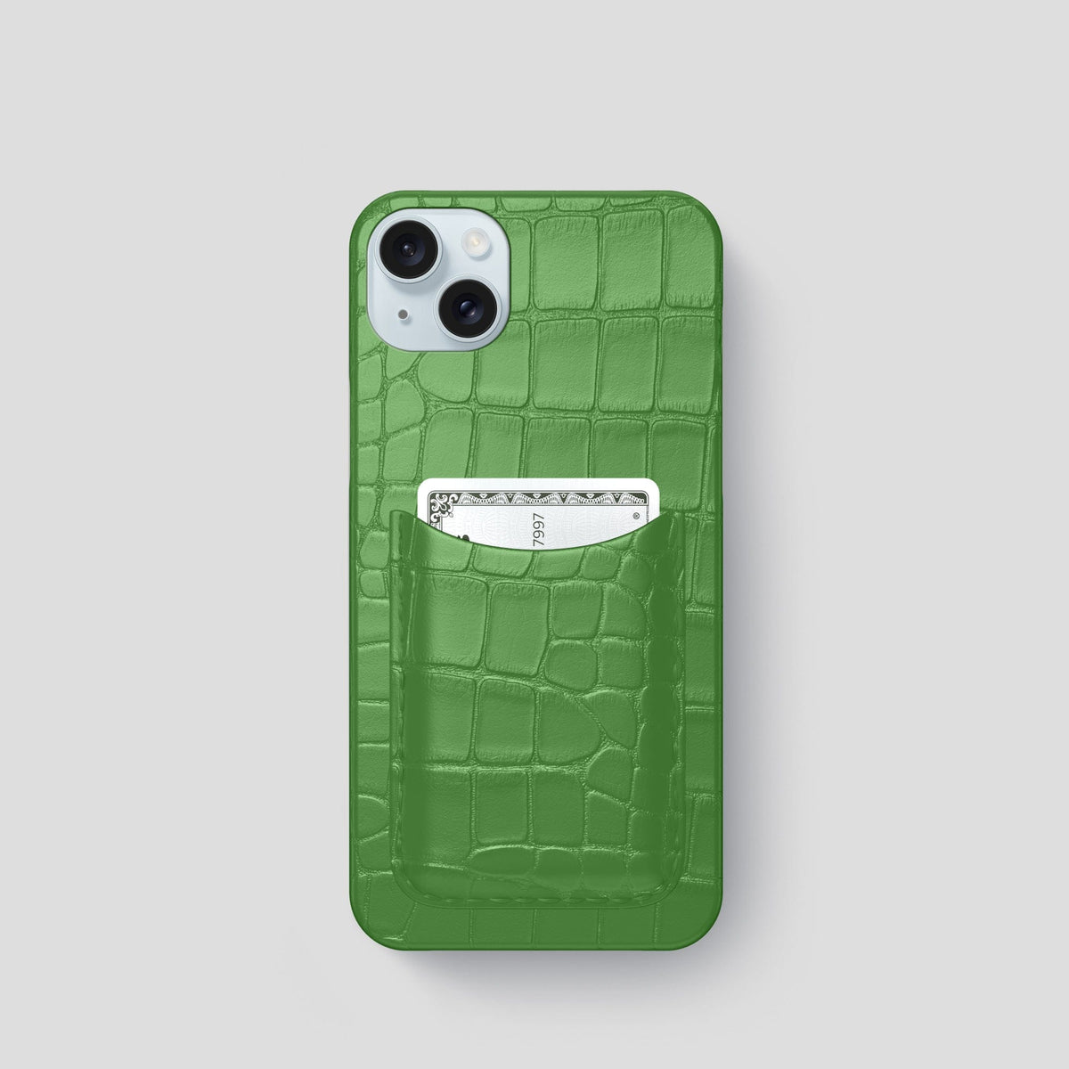 Apple-Green iPhone 15 Slim Card Case Alligator -1 | Apple-Green