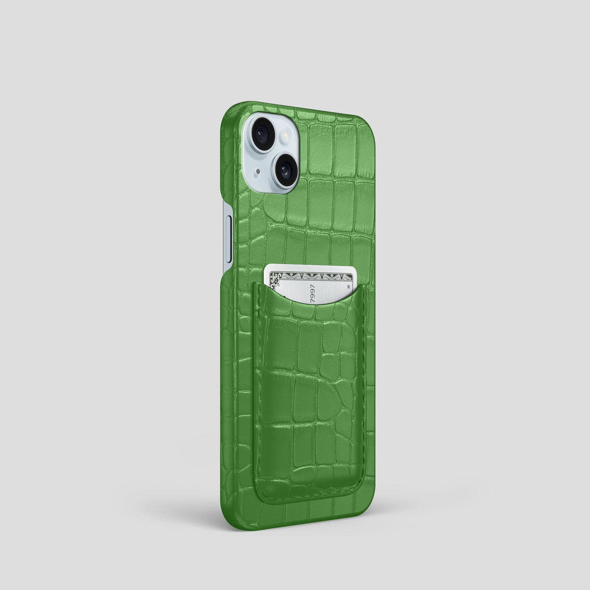 Apple-Green iPhone 15 Slim Card Case Alligator -2 | Apple-Green