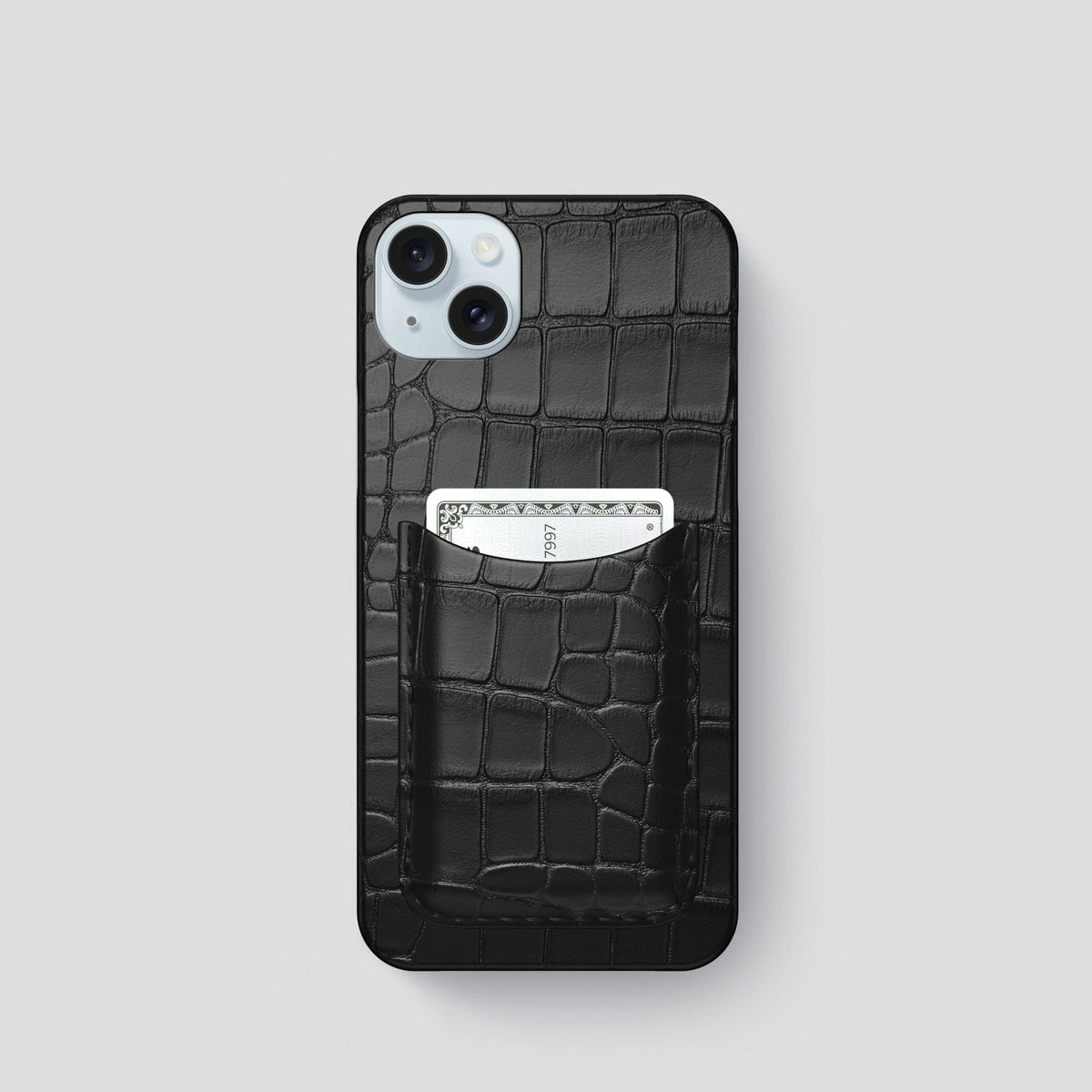 Black iPhone 15 Slim Card Case Alligator -1 | Black