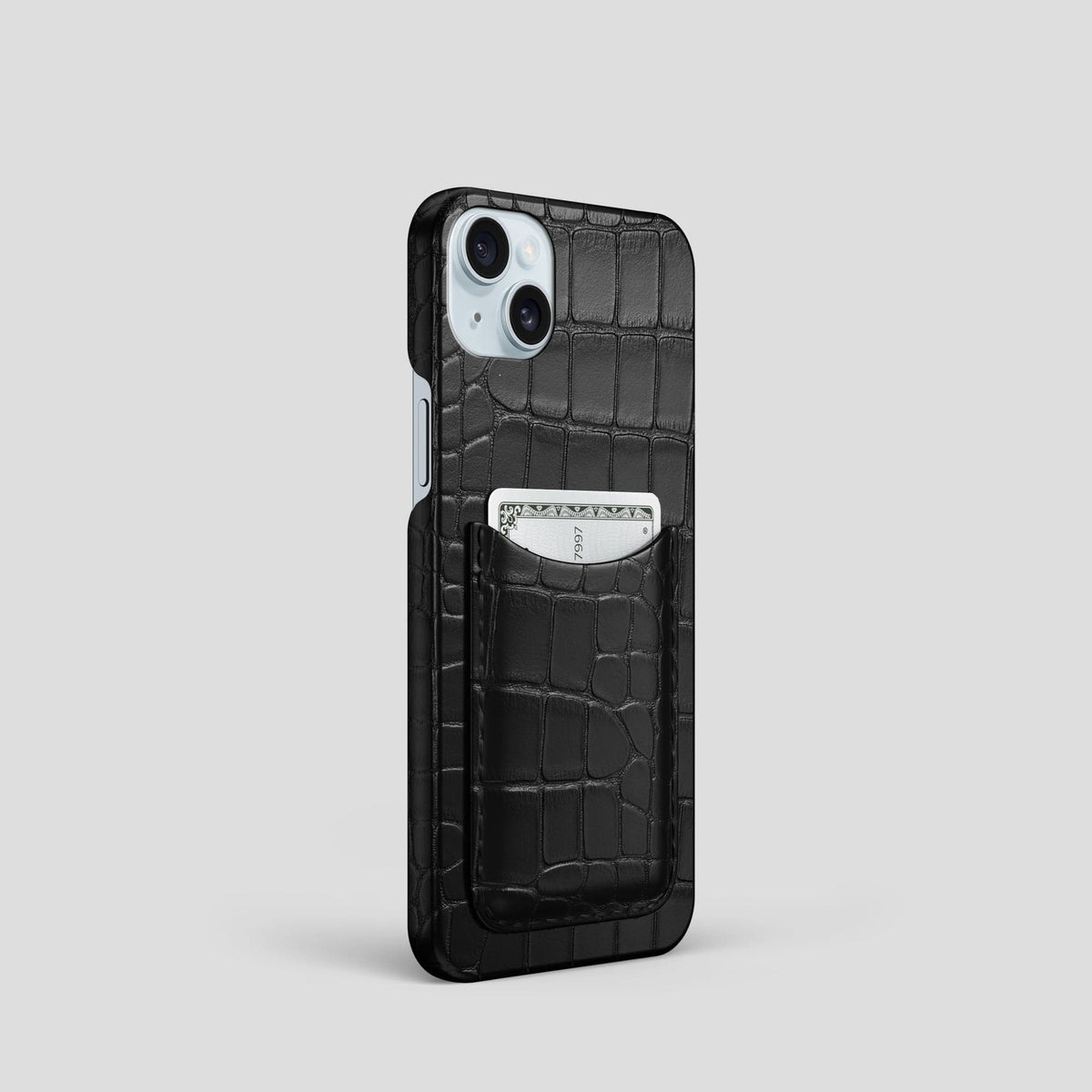 Black iPhone 15 Slim Card Case Alligator -2 | Black