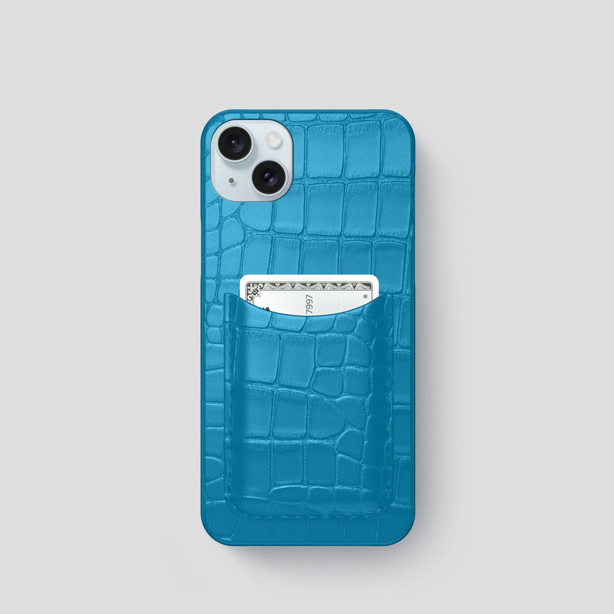 Curaçao-Blue iPhone 15 Slim Card Case Alligator -1 | Curaçao-Blue