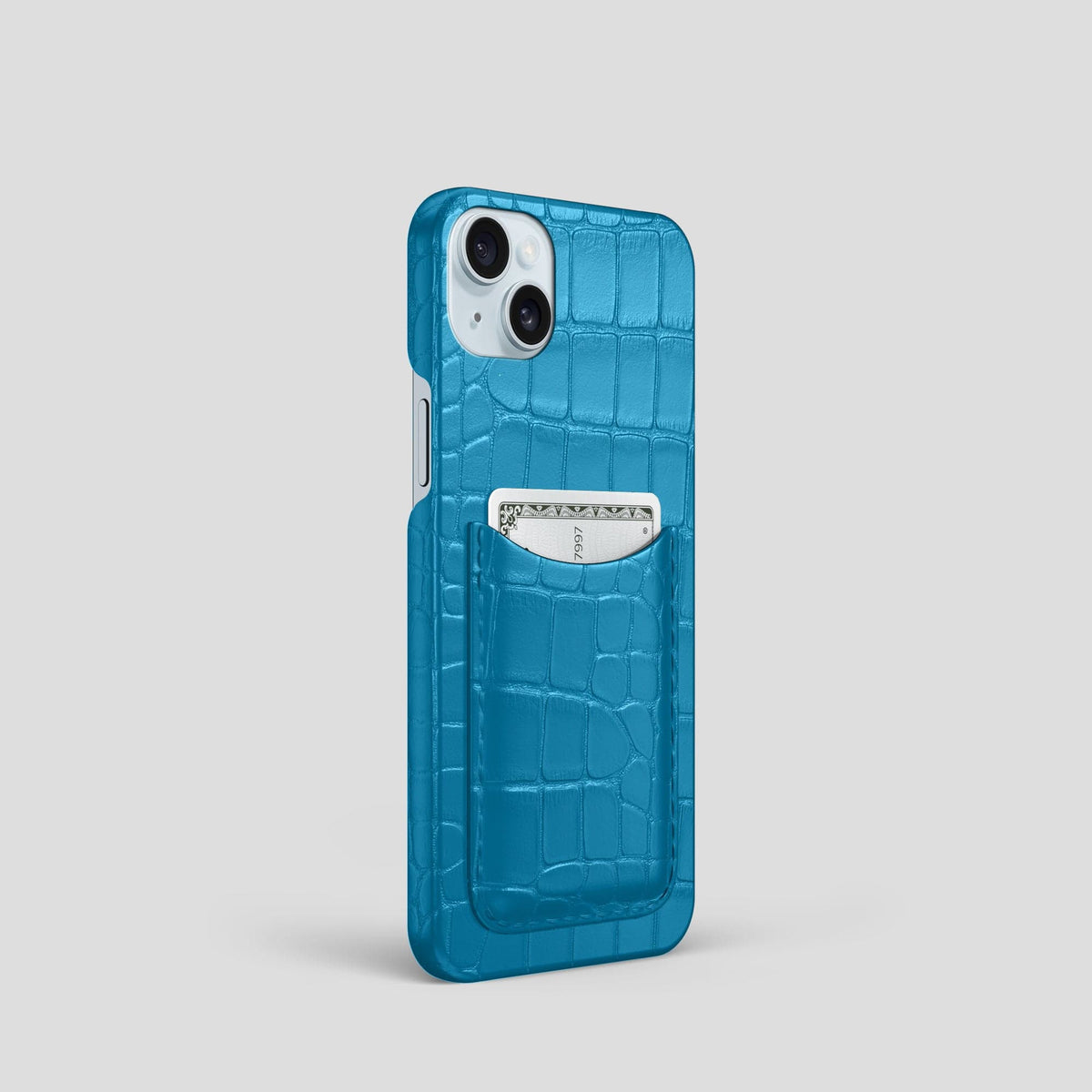Curaçao-Blue iPhone 15 Slim Card Case Alligator -2 | Curaçao-Blue