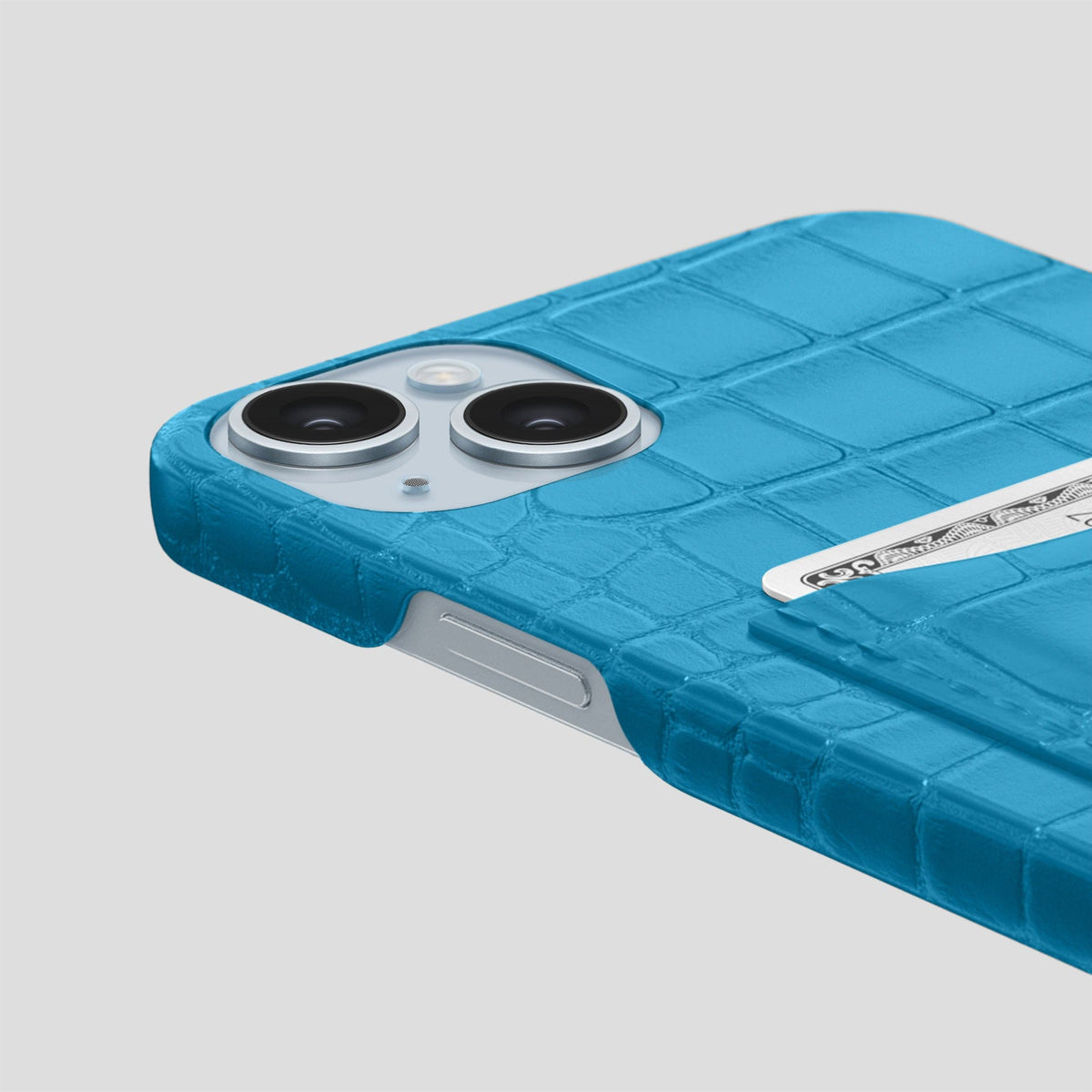Curaçao-Blue iPhone 15 Slim Card Case Alligator -5 | Curaçao-Blue