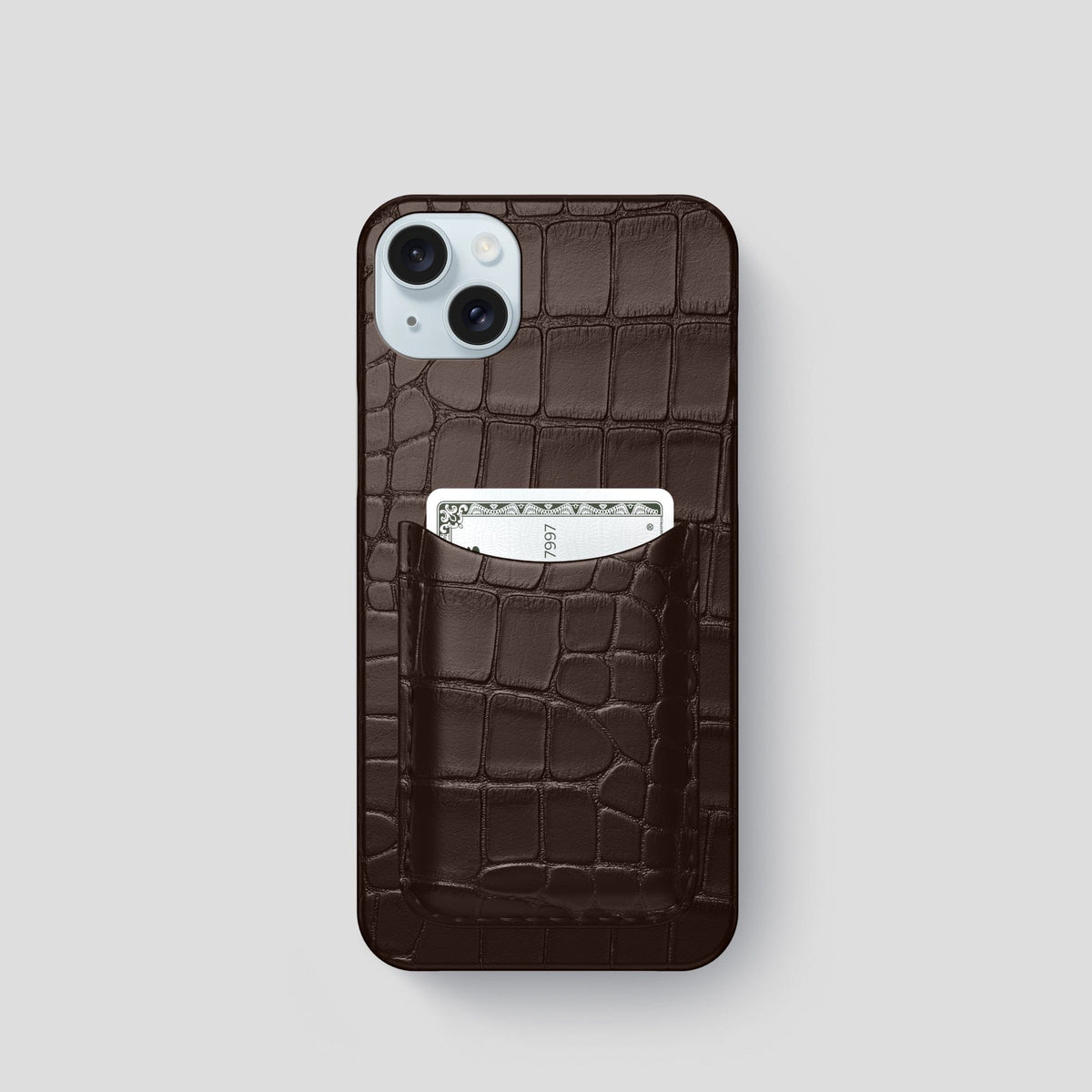 Dark Brown iPhone 15 Slim Card Case Alligator -1 | Dark-Brown