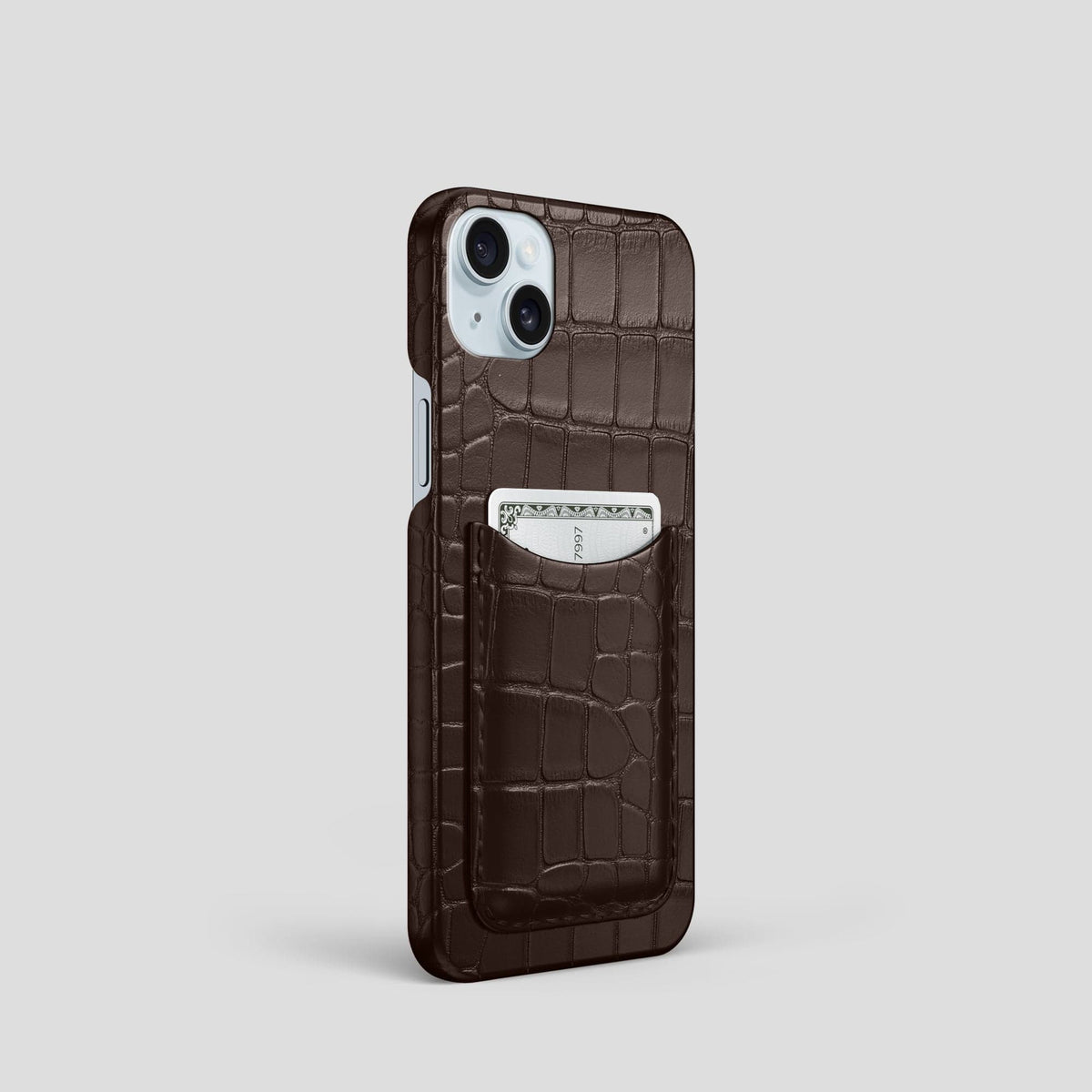 Dark Brown iPhone 15 Slim Card Case Alligator -2 | Dark-Brown