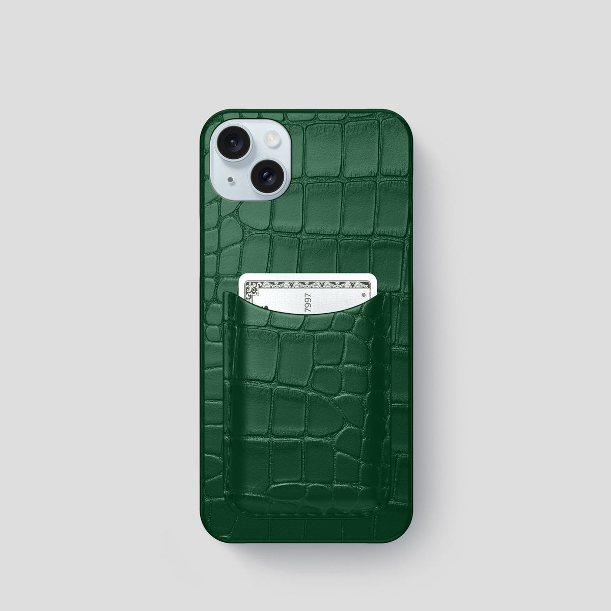 Forest-Green iPhone 15 Slim Card Case Alligator -1 | Forest-Green