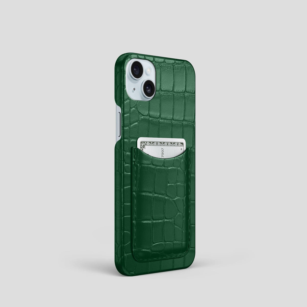 Forest-Green iPhone 15 Slim Card Case Alligator -2 | Forest-Green
