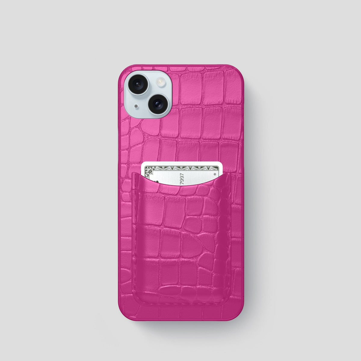 Fuchsia iPhone 15 Slim Card Case Alligator -1 | Fuchsia
