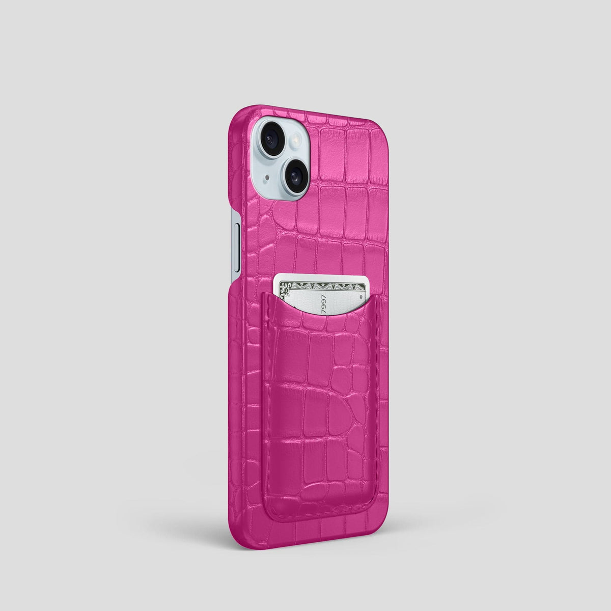 Fuchsia iPhone 15 Slim Card Case Alligator -2 | Fuchsia