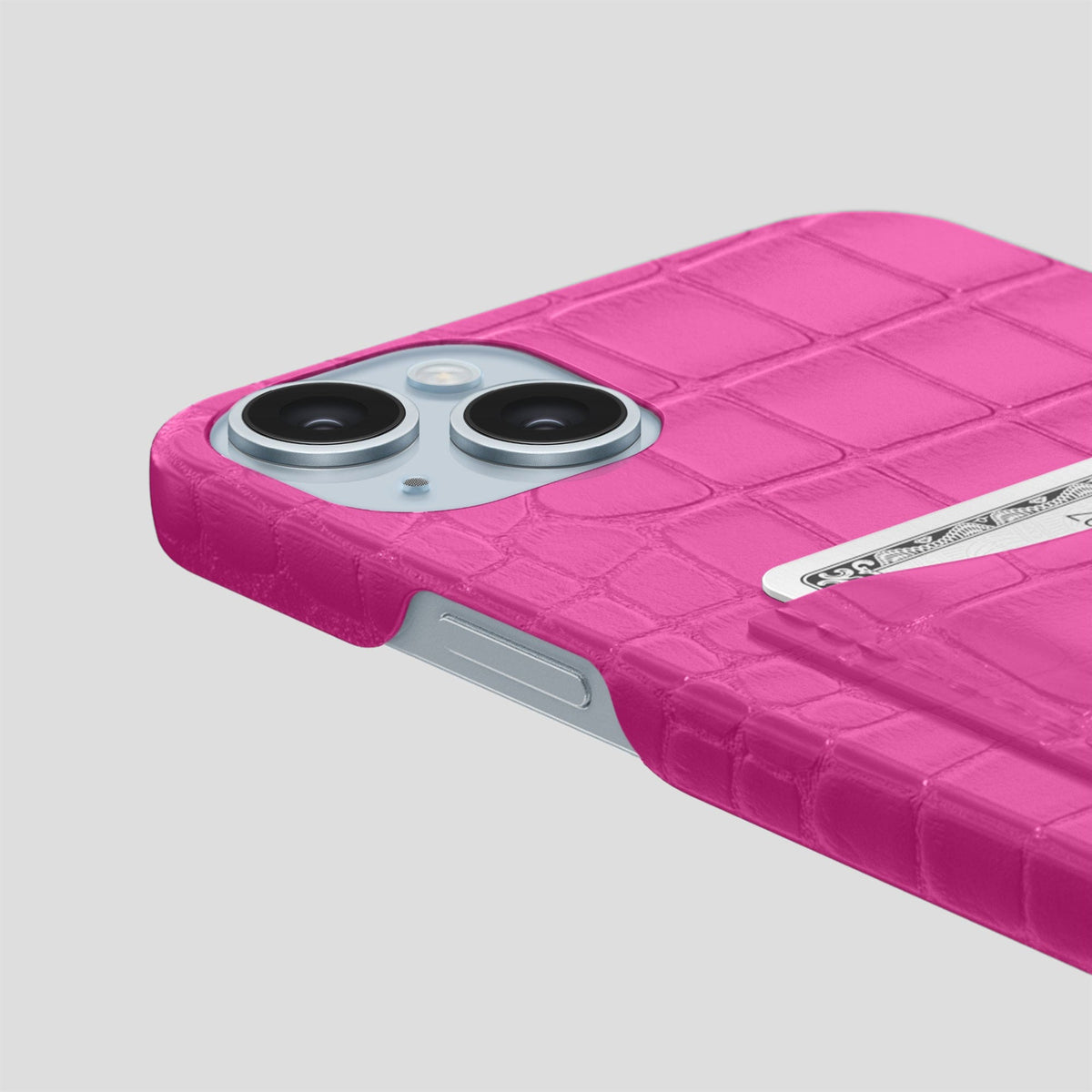Fuchsia iPhone 15 Slim Card Case Alligator -5 | Fuchsia
