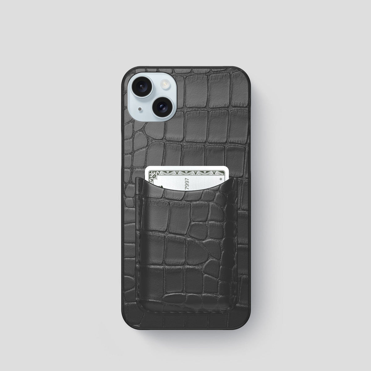 Grey iPhone 15 Slim Card Case Alligator -1 | Grey