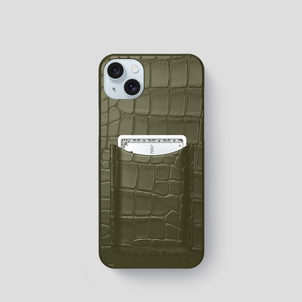 Kaki-Green iPhone 15 Slim Card Case Alligator -1 | Kaki-Green