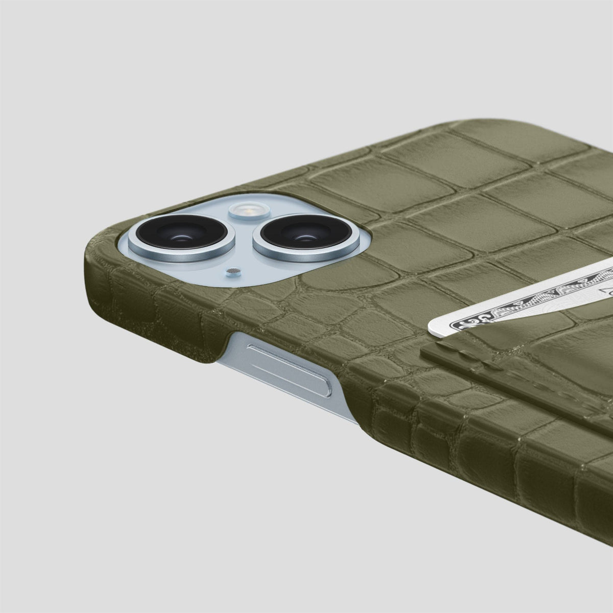 Kaki-Green iPhone 15 Slim Card Case Alligator -5 | Kaki-Green