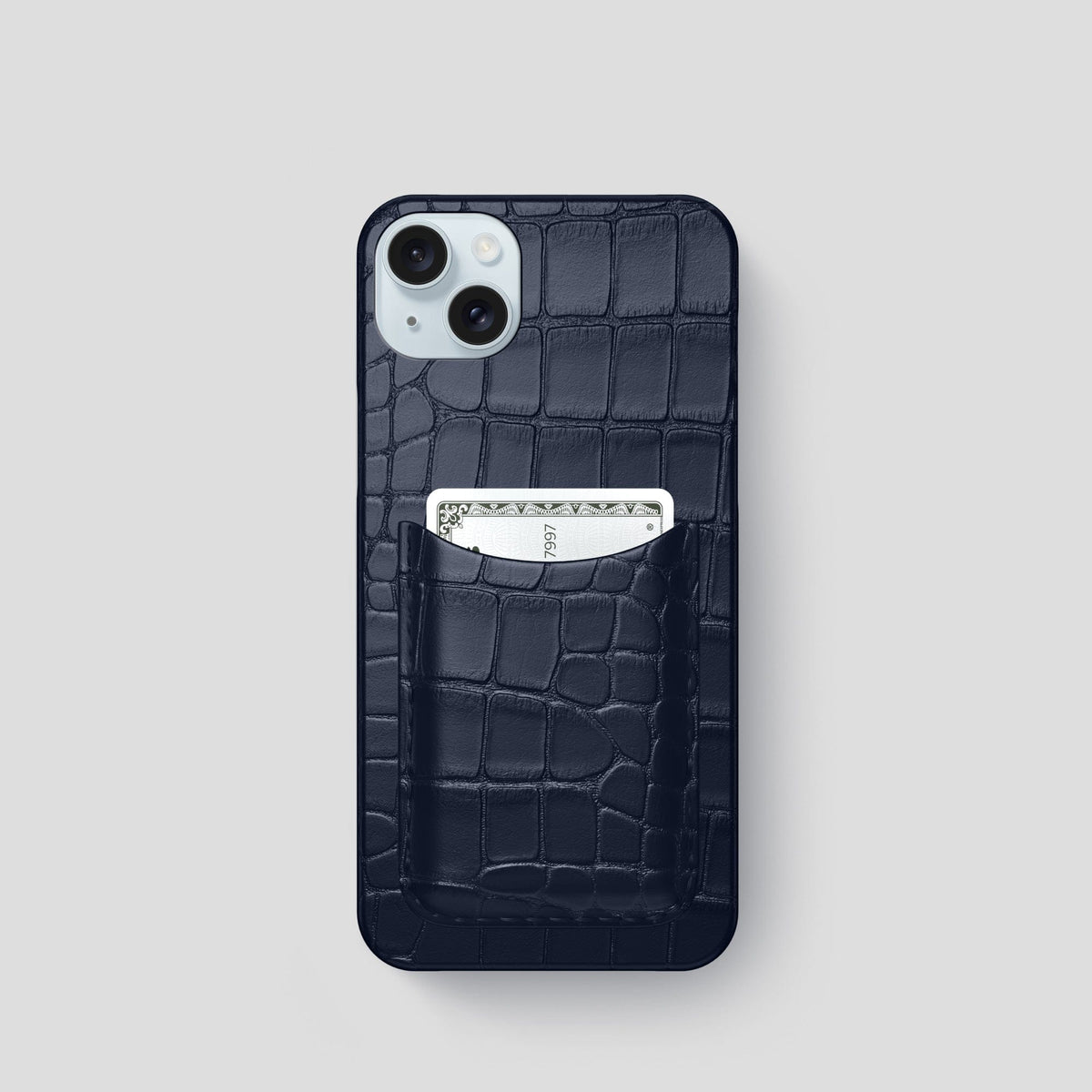 Navy Blue iPhone 15 Slim Card Case Alligator -1 | Navy-Blue