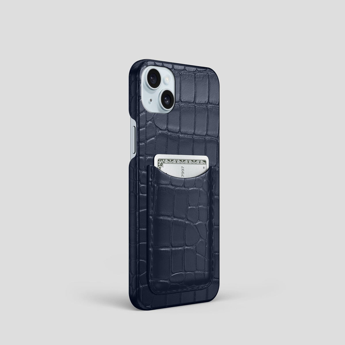 Navy Blue iPhone 15 Slim Card Case Alligator -2 | Navy-Blue