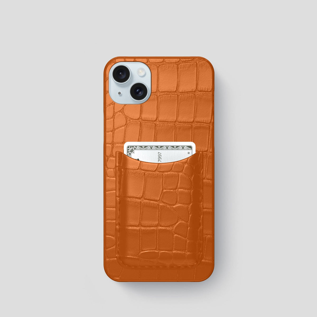 Orange iPhone 15 Slim Card Case Alligator -1 | Orange