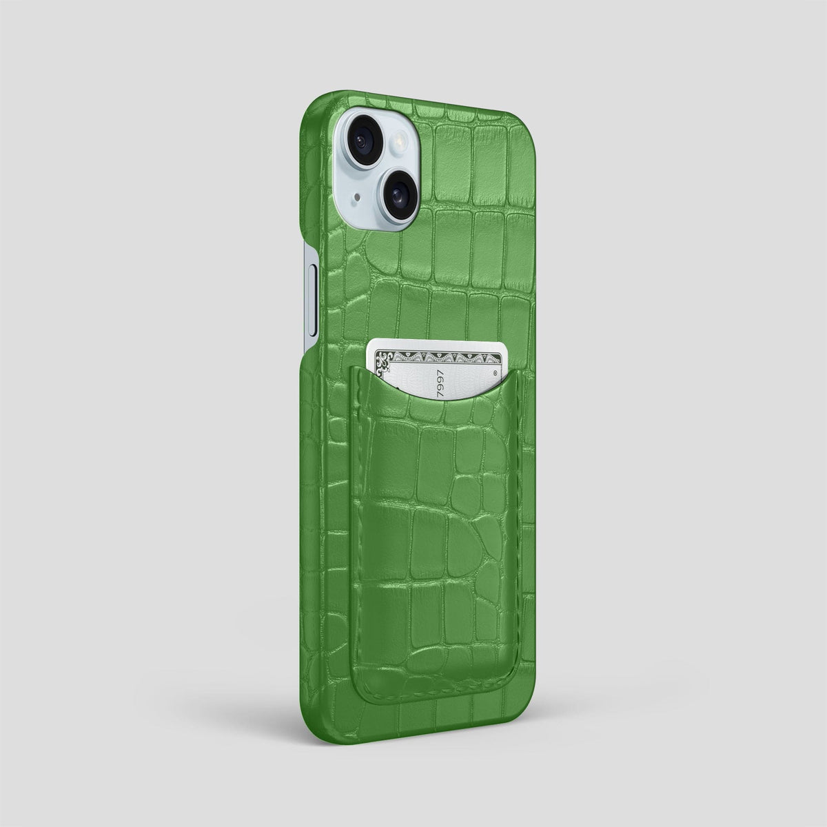 Apple-Green iPhone 15 Plus Slim Card Case Alligator -2 | Apple-Green