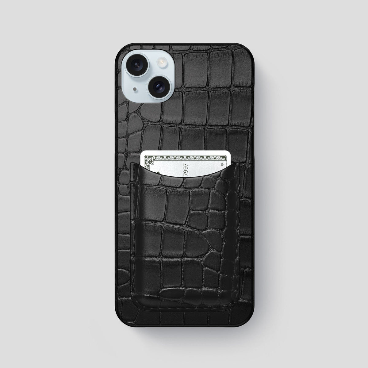 Black iPhone 15 Plus Slim Card Case Alligator -1 | Black
