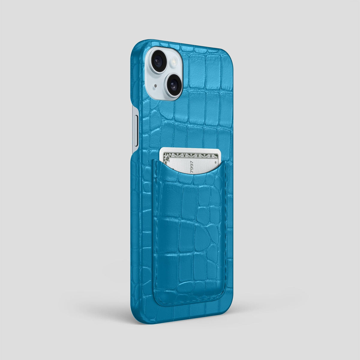 Curaçao-Blue iPhone 15 Plus Slim Card Case Alligator -2 | Curaçao-Blue