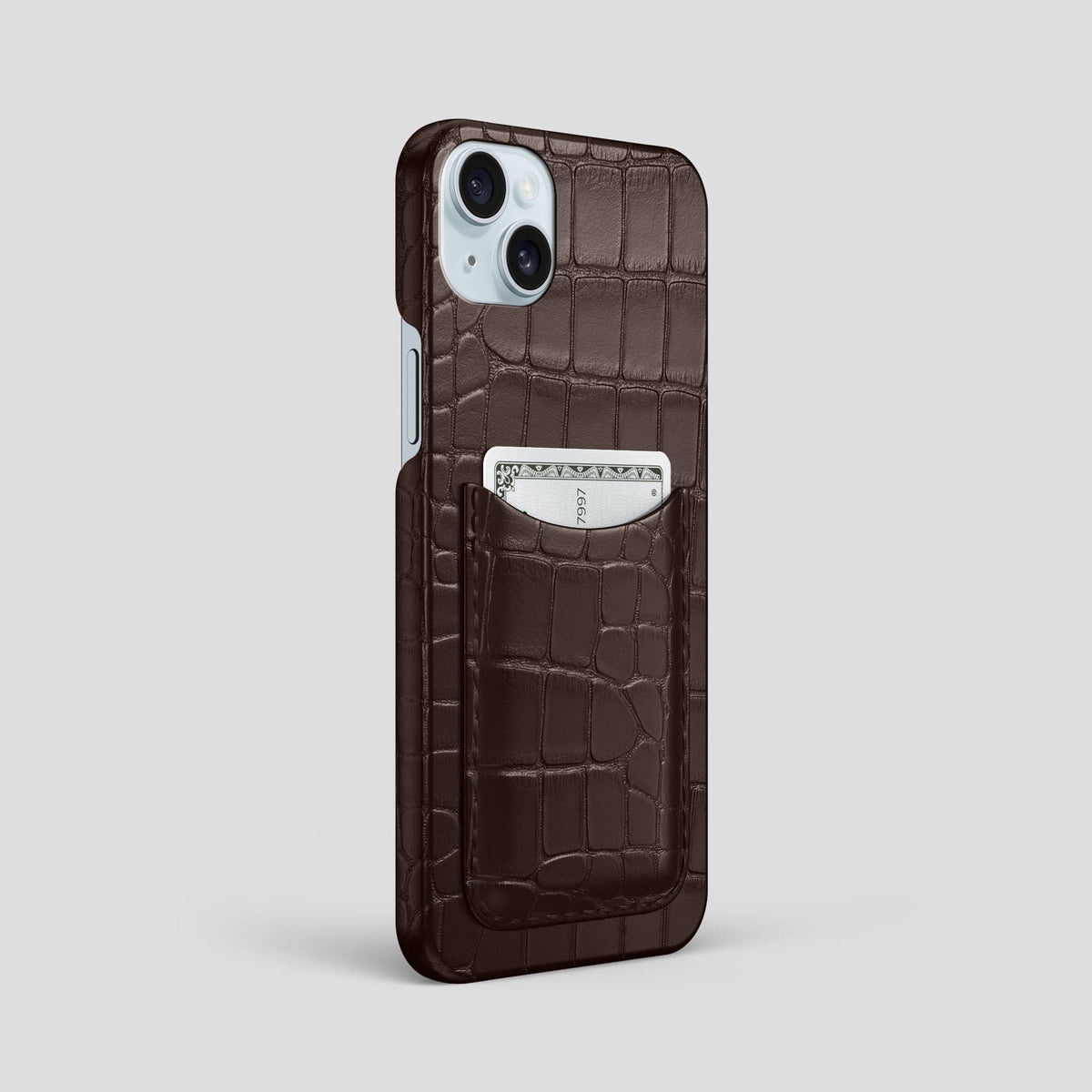 Dark Brown iPhone 15 Plus Slim Card Case Alligator -2 | Dark-Brown