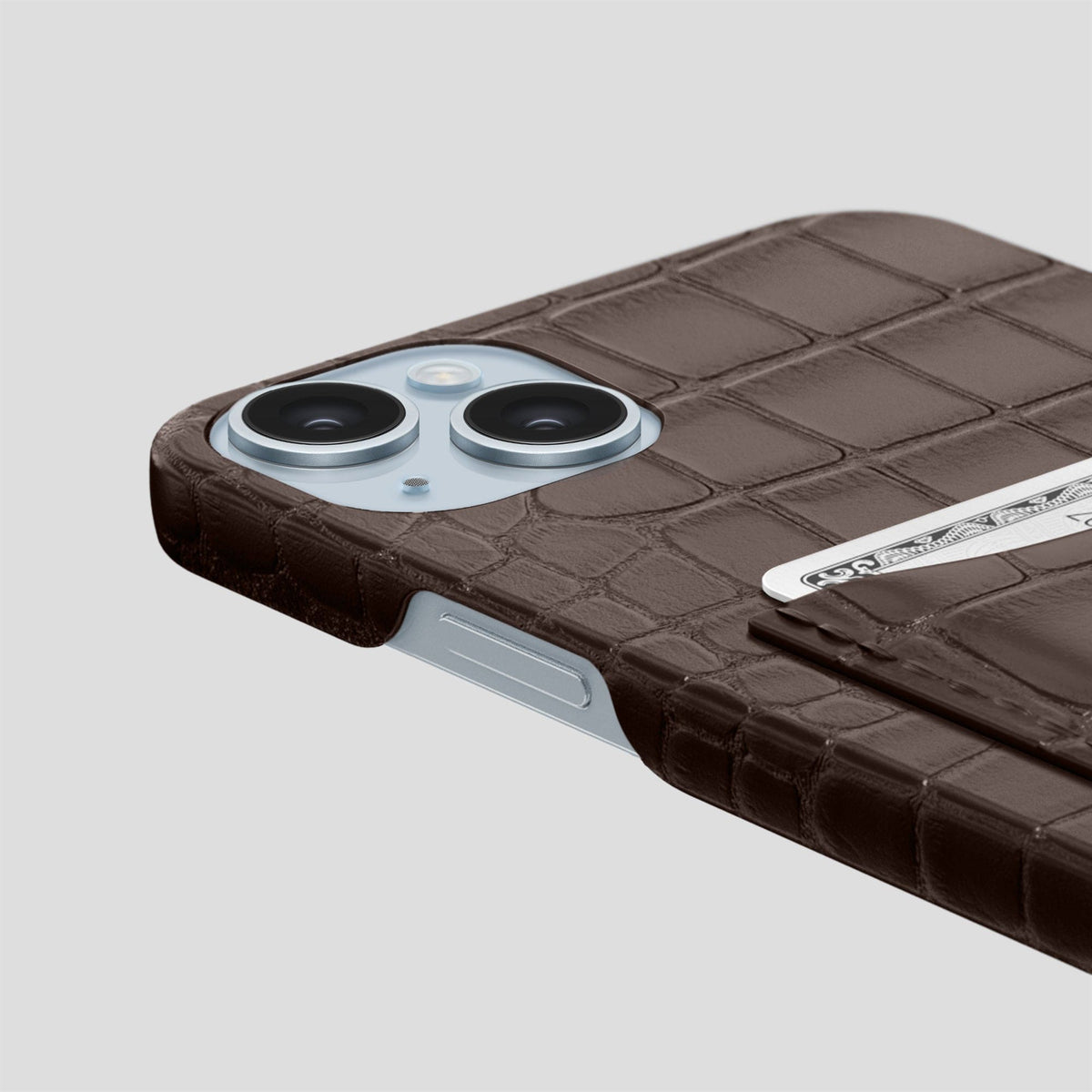 Dark Brown iPhone 15 Plus Slim Card Case Alligator -5 | Dark-Brown