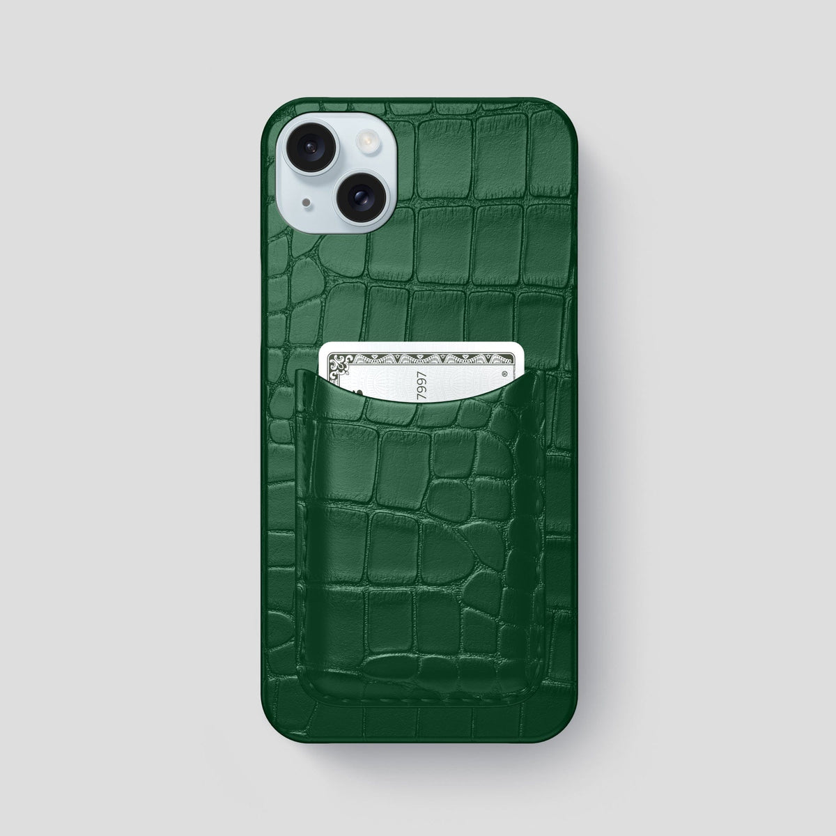 Forest-Green iPhone 15 Plus Slim Card Case Alligator -1 | Forest-Green