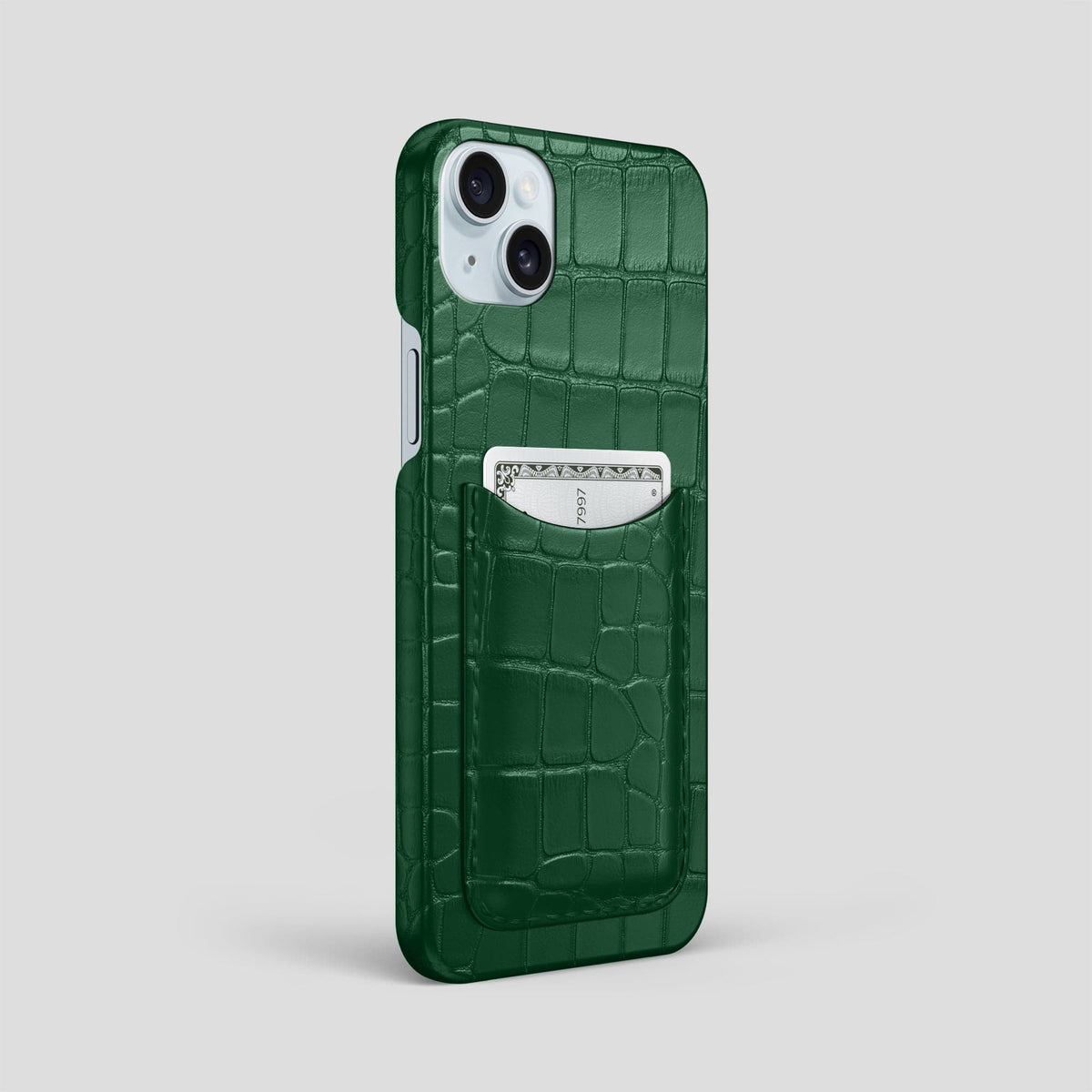 Forest-Green iPhone 15 Plus Slim Card Case Alligator -2 | Forest-Green