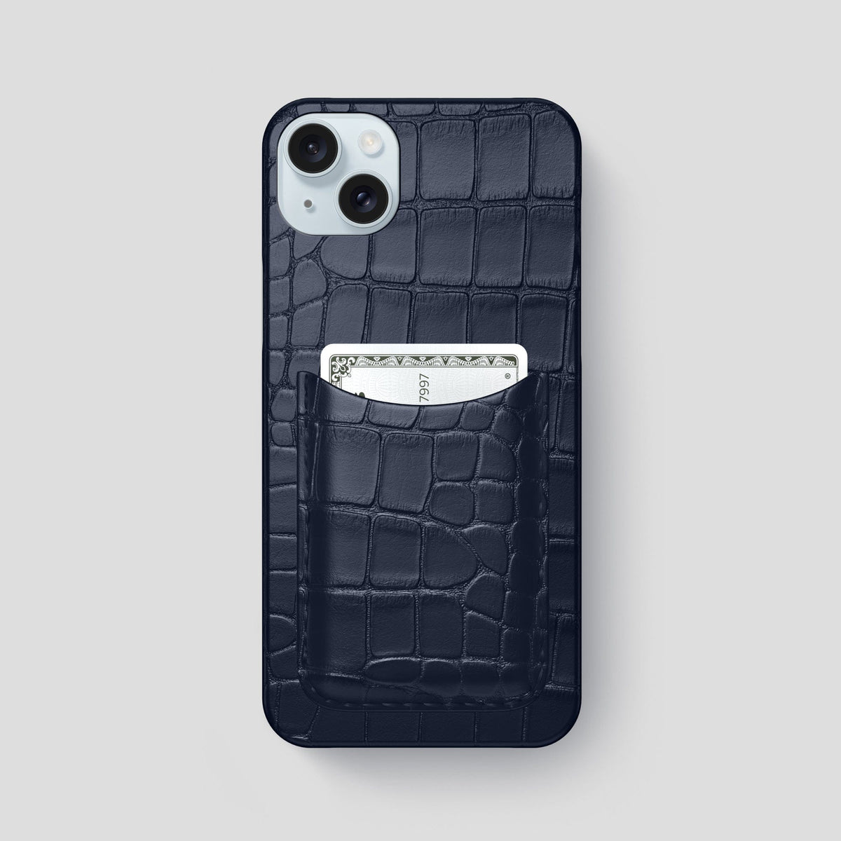 Navy Blue iPhone 15 Plus Slim Card Case Alligator -1 | Navy-Blue
