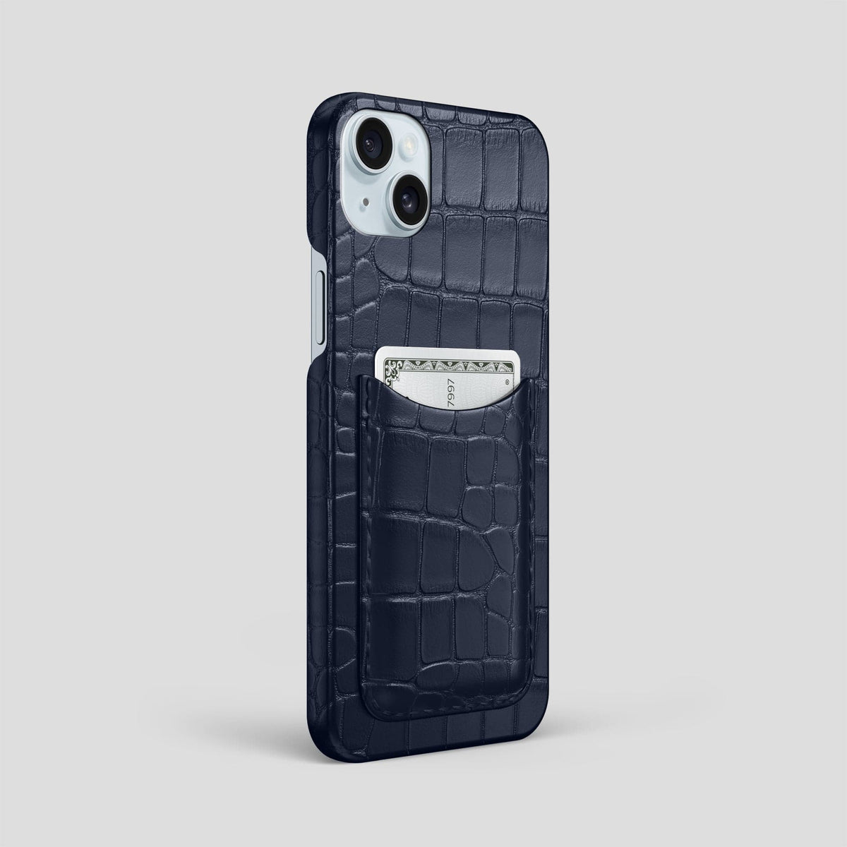 Navy Blue iPhone 15 Plus Slim Card Case Alligator -2 | Navy-Blue