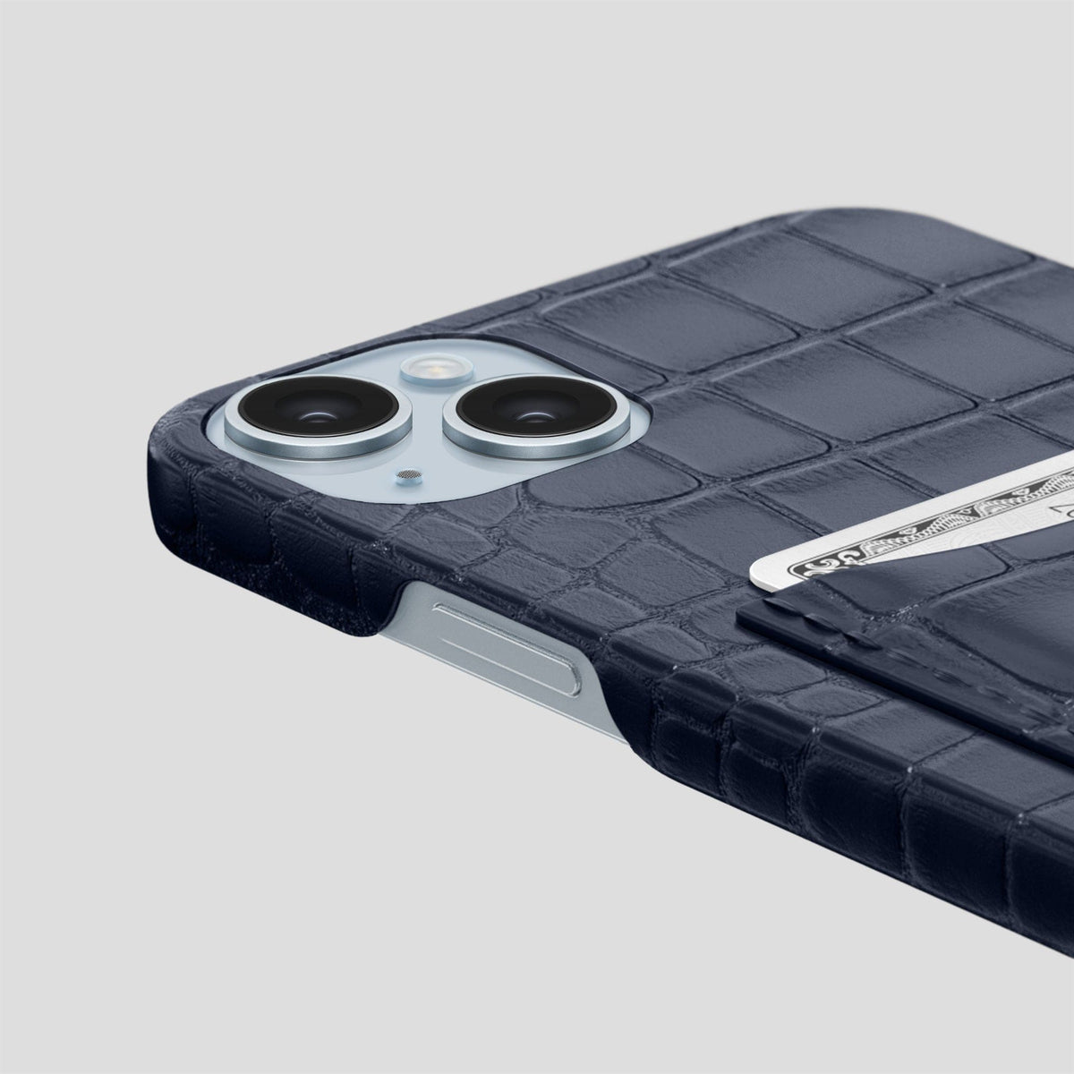 Navy Blue iPhone 15 Plus Slim Card Case Alligator -5 | Navy-Blue