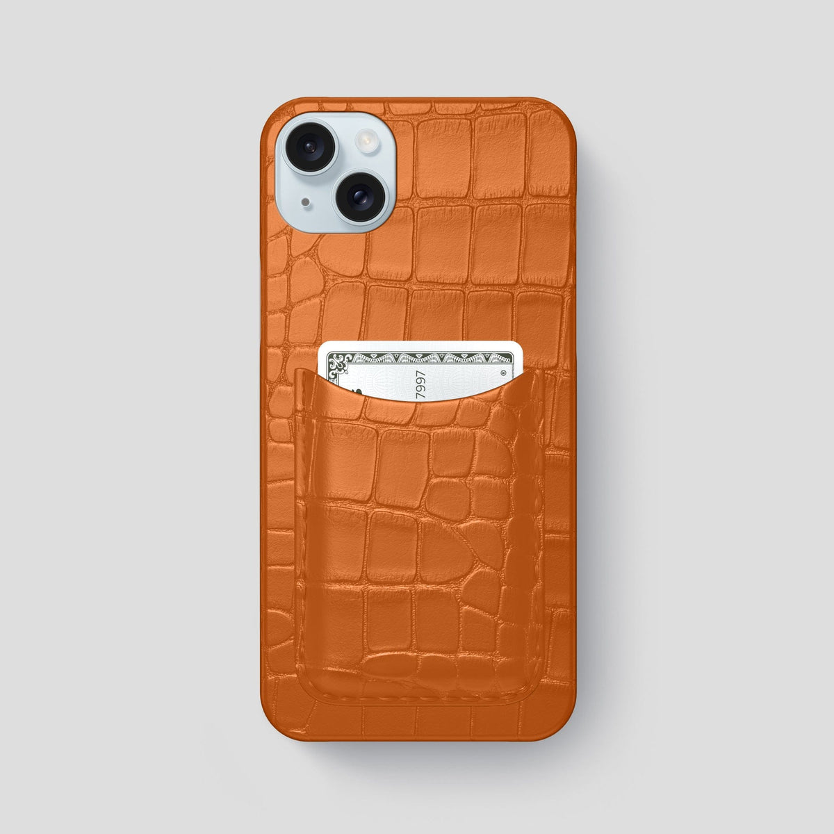 Orange iPhone 15 Plus Slim Card Case Alligator -1 | Orange