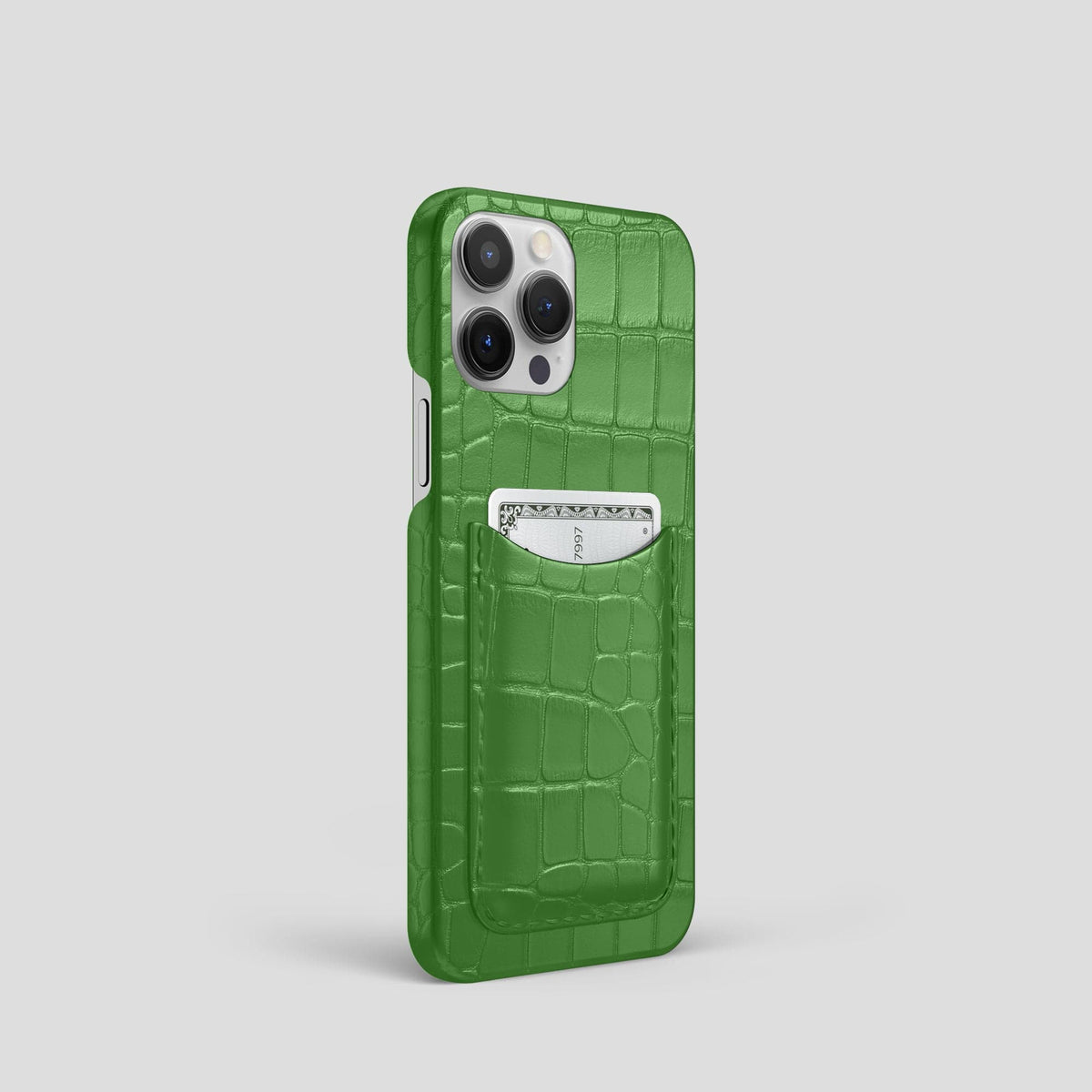 Apple-Green iPhone 15 Pro Slim Card Case Alligator -2 | Apple-Green