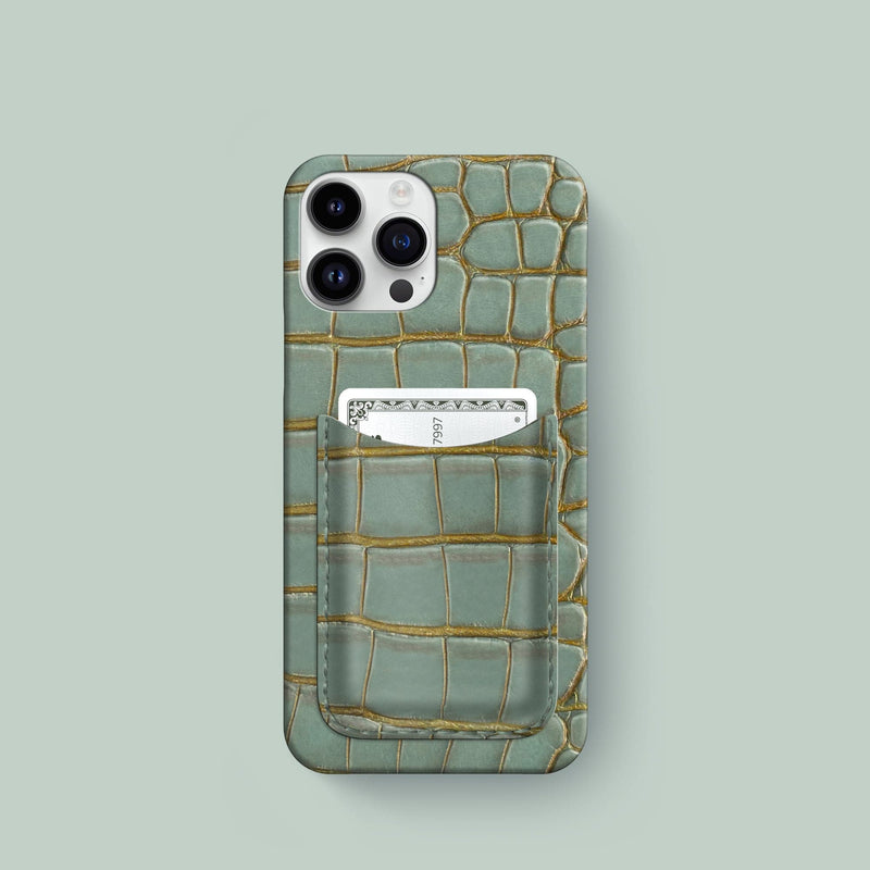 Slim Card Case Bayou Green For iPhone 15 Pro In Alligator -1 | Bayou-Green