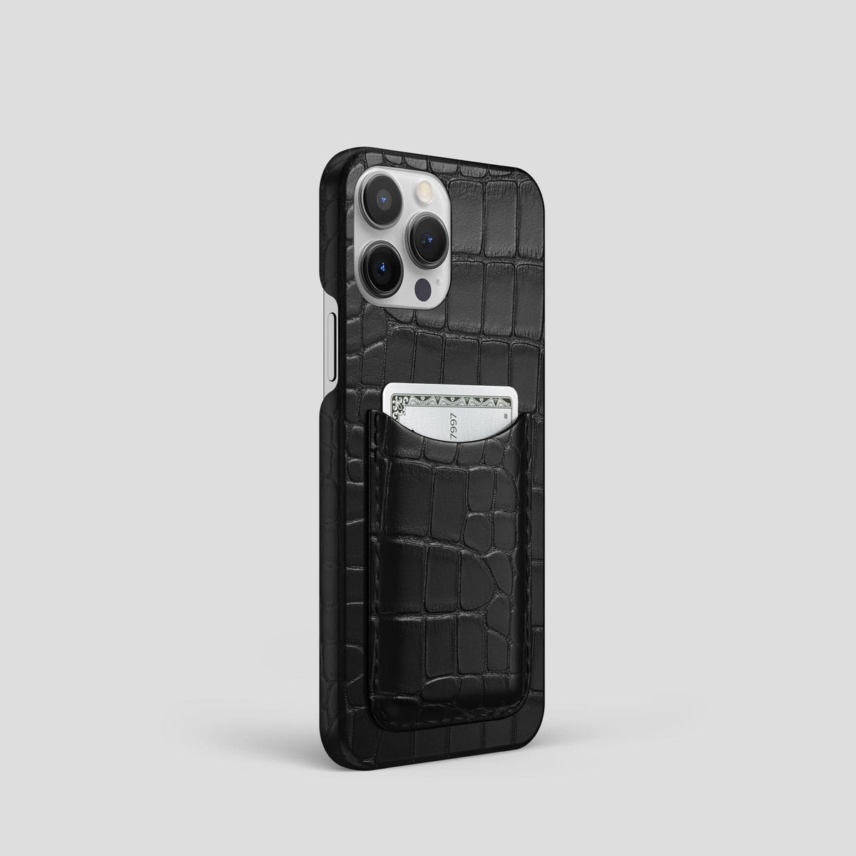 Black iPhone 15 Pro Slim Card Case Alligator -2 | Black