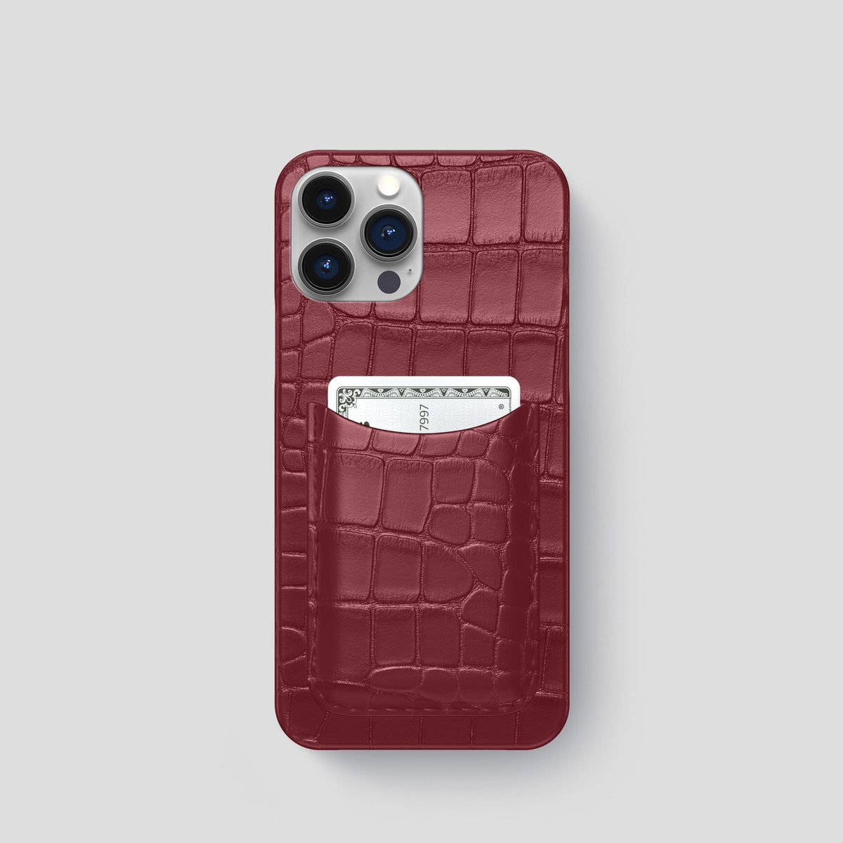 Burgundy iPhone 15 Pro Slim Card Case Alligator -1 | Burgundy