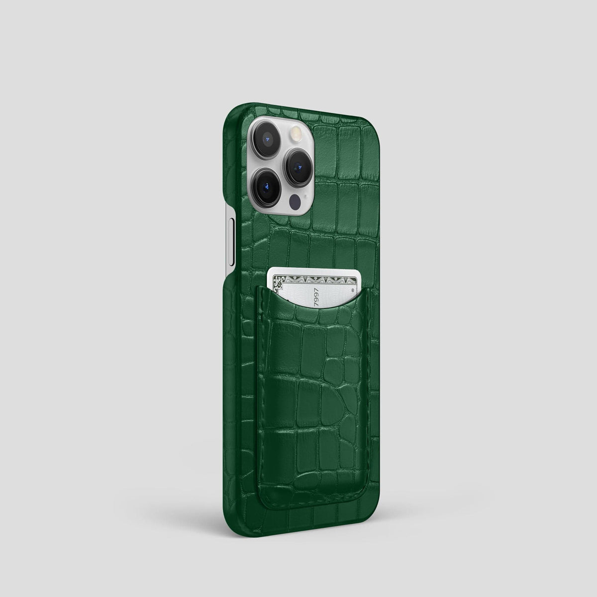 Forest-Green iPhone 15 Pro Slim Card Case Alligator -2 | Forest-Green