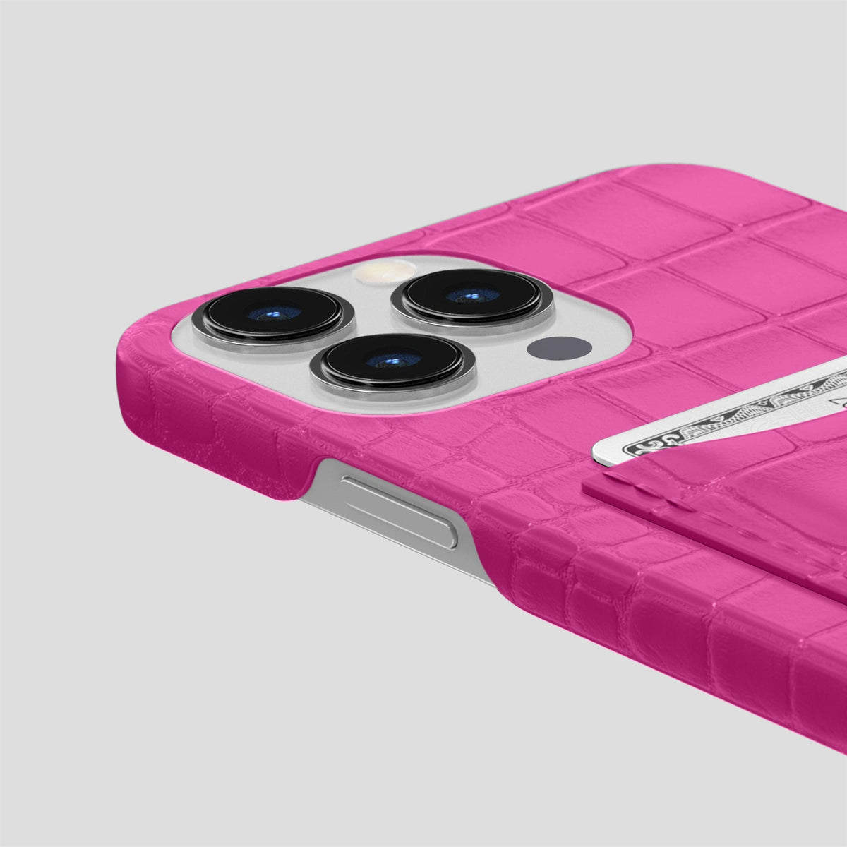 Fuchsia iPhone 15 Pro Slim Card Case Alligator -5 | Fuchsia