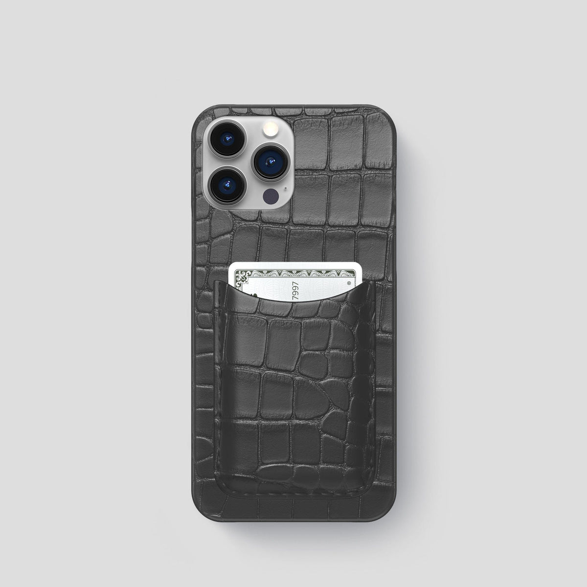 Grey iPhone 15 Pro Slim Card Case Alligator -1 | Grey