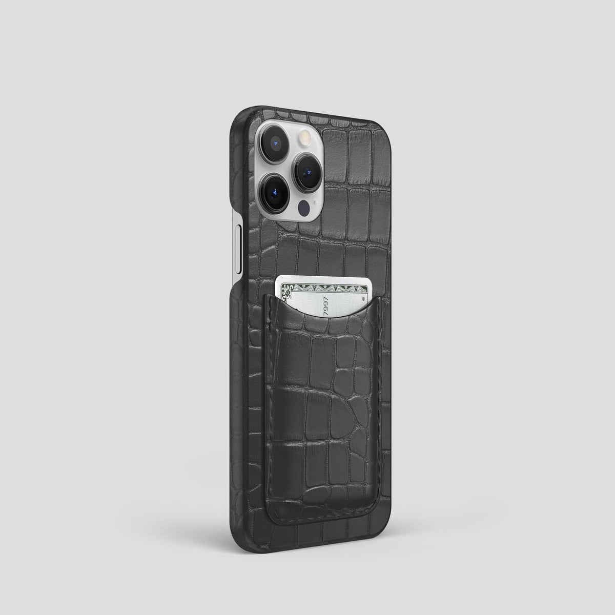 Grey iPhone 15 Pro Slim Card Case Alligator -2 | Grey