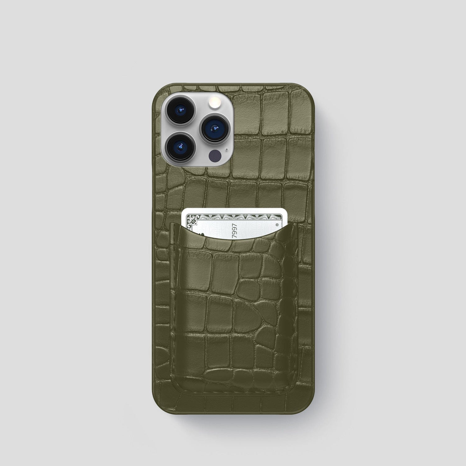 Kaki-Green iPhone 15 Pro Slim Card Case Alligator -1 | Kaki-Green