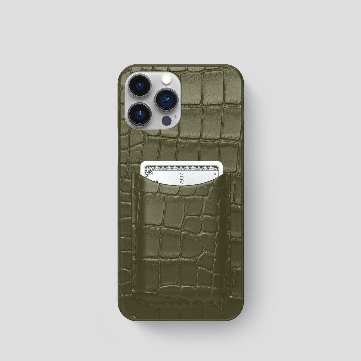 Kaki-Green iPhone 15 Pro Slim Card Case Alligator -1 | Kaki-Green