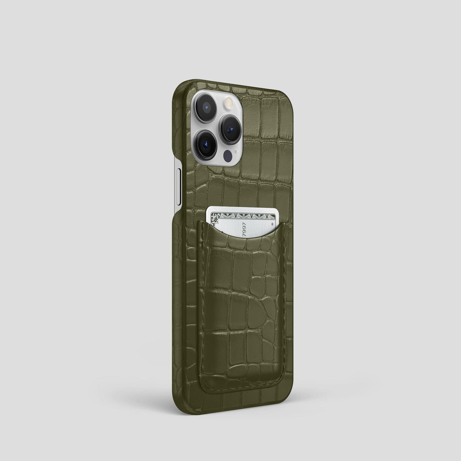 Kaki-Green iPhone 15 Pro Slim Card Case Alligator -2 | Kaki-Green