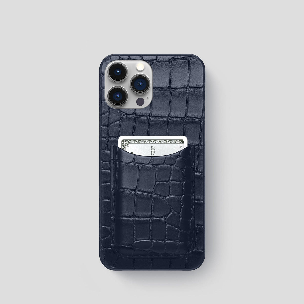 Navy Blue iPhone 15 Pro Slim Card Case Alligator -1 | Navy-Blue