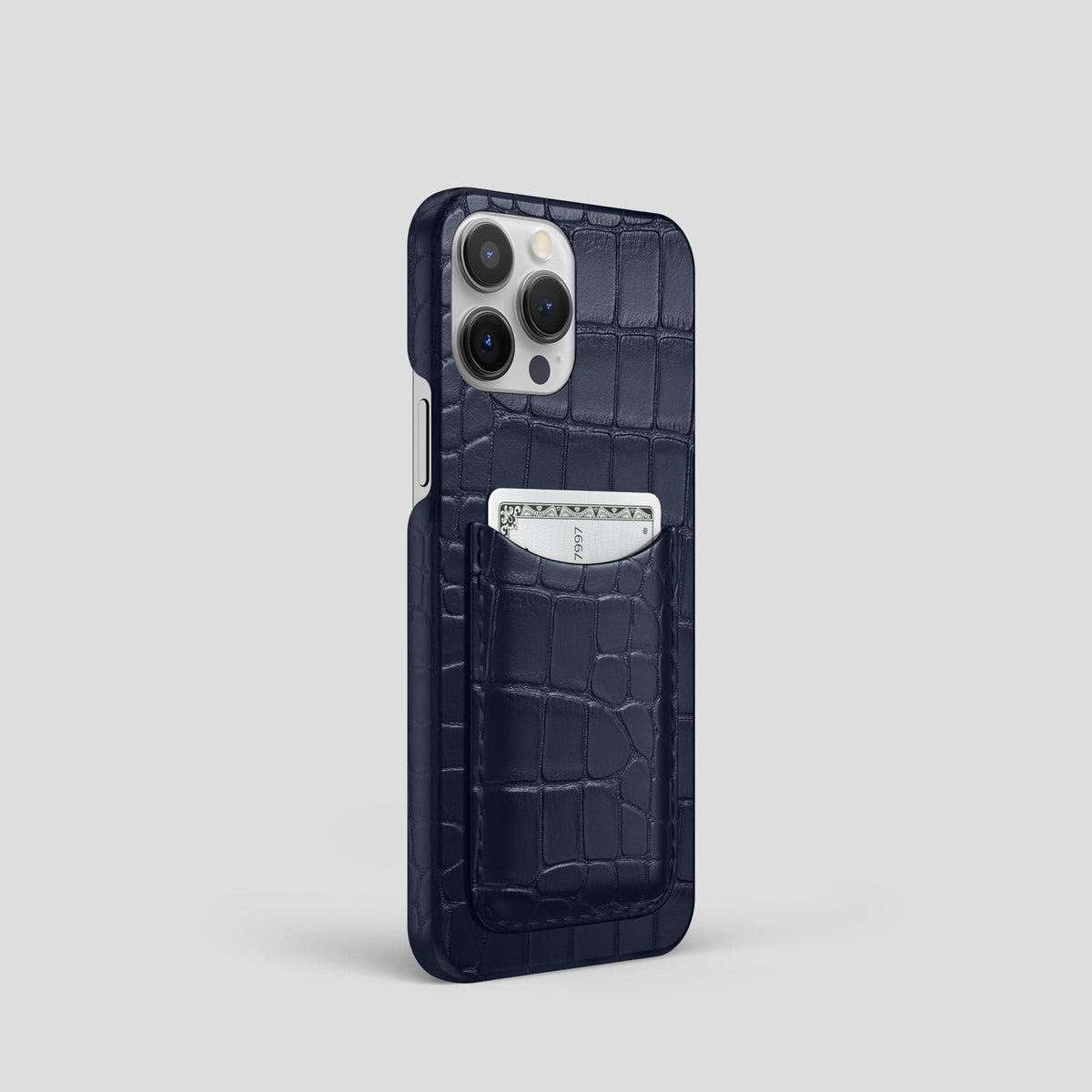 Navy Blue iPhone 15 Pro Slim Card Case Alligator -2 | Navy-Blue