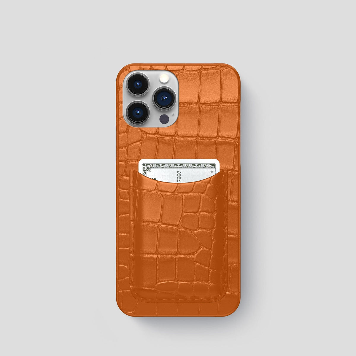 Orange iPhone 15 Pro Slim Card Case Alligator -1 | Orange