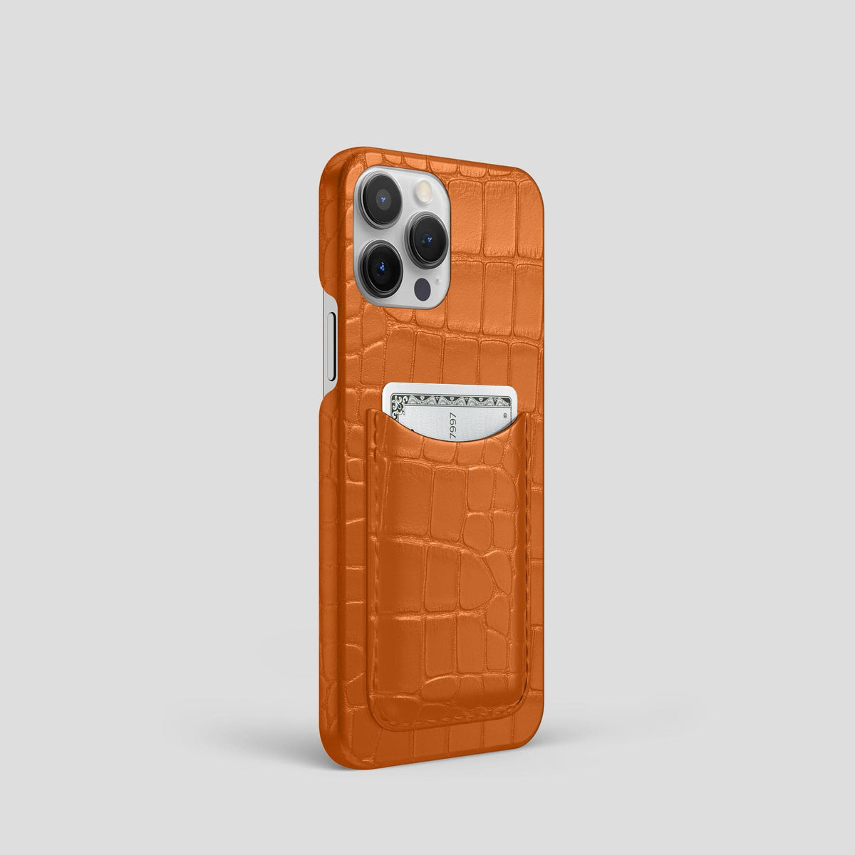 Orange iPhone 15 Pro Slim Card Case Alligator -2 | Orange
