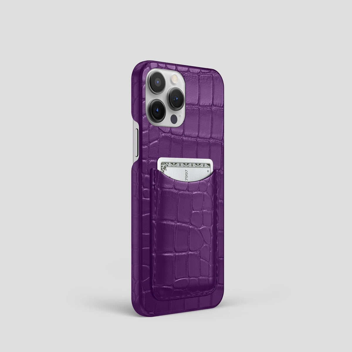 Purple iPhone 15 Pro Slim Card Case Alligator -2 | Purple