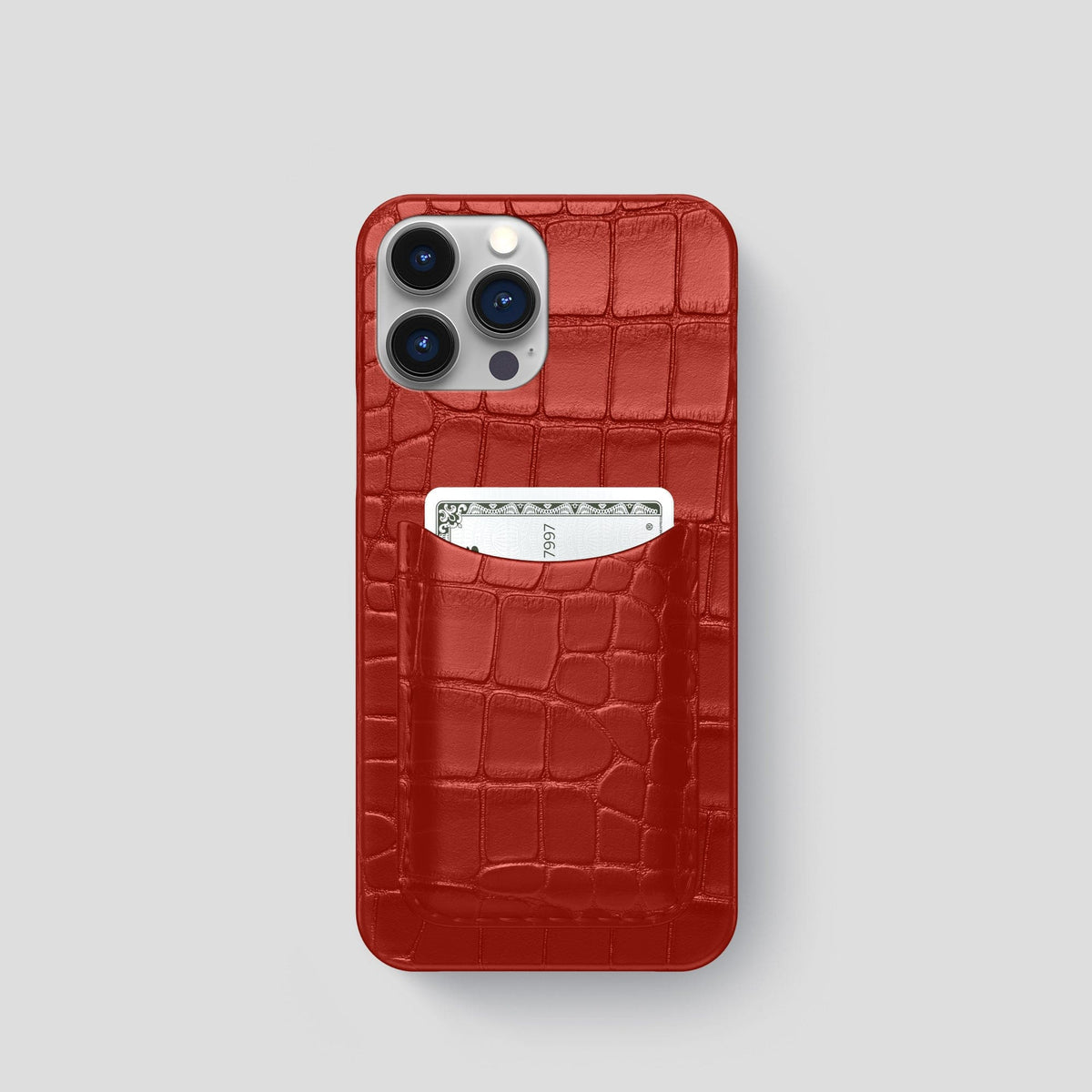 Red iPhone 15 Pro Slim Card Case Alligator -1 | Red